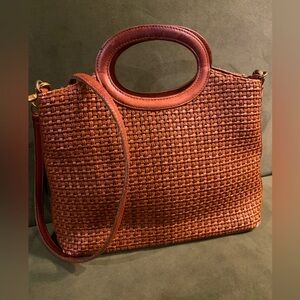 Fossil Woven Crossbody with Brown Leather Trims